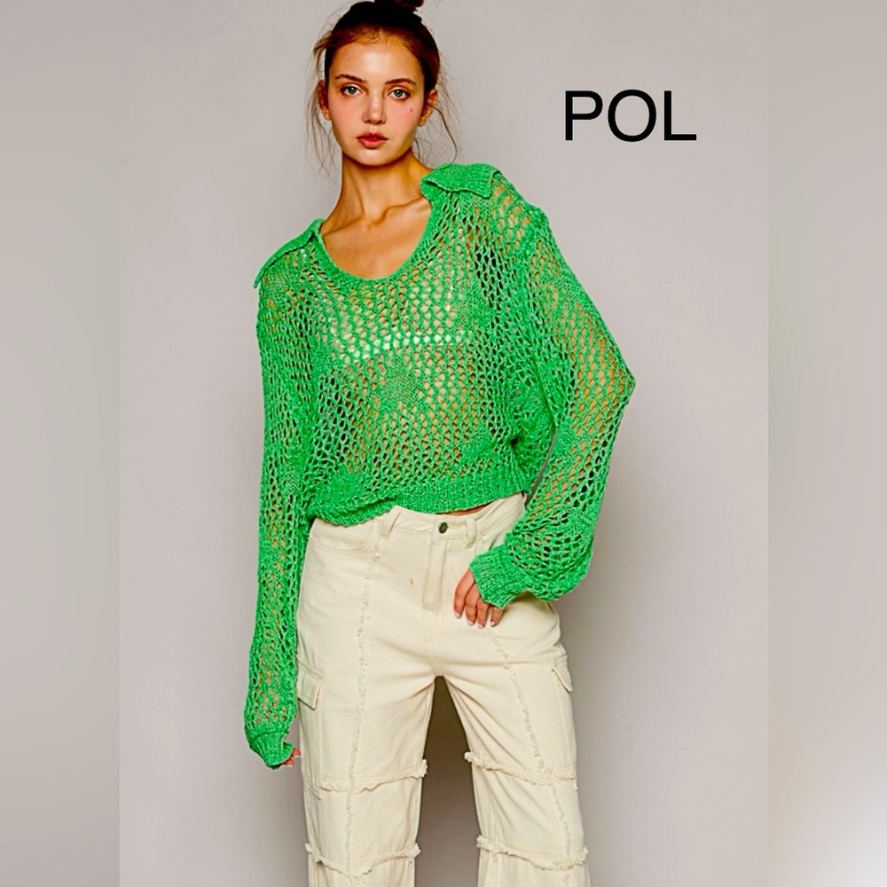 POL Green V-Neck Oversized Sweater